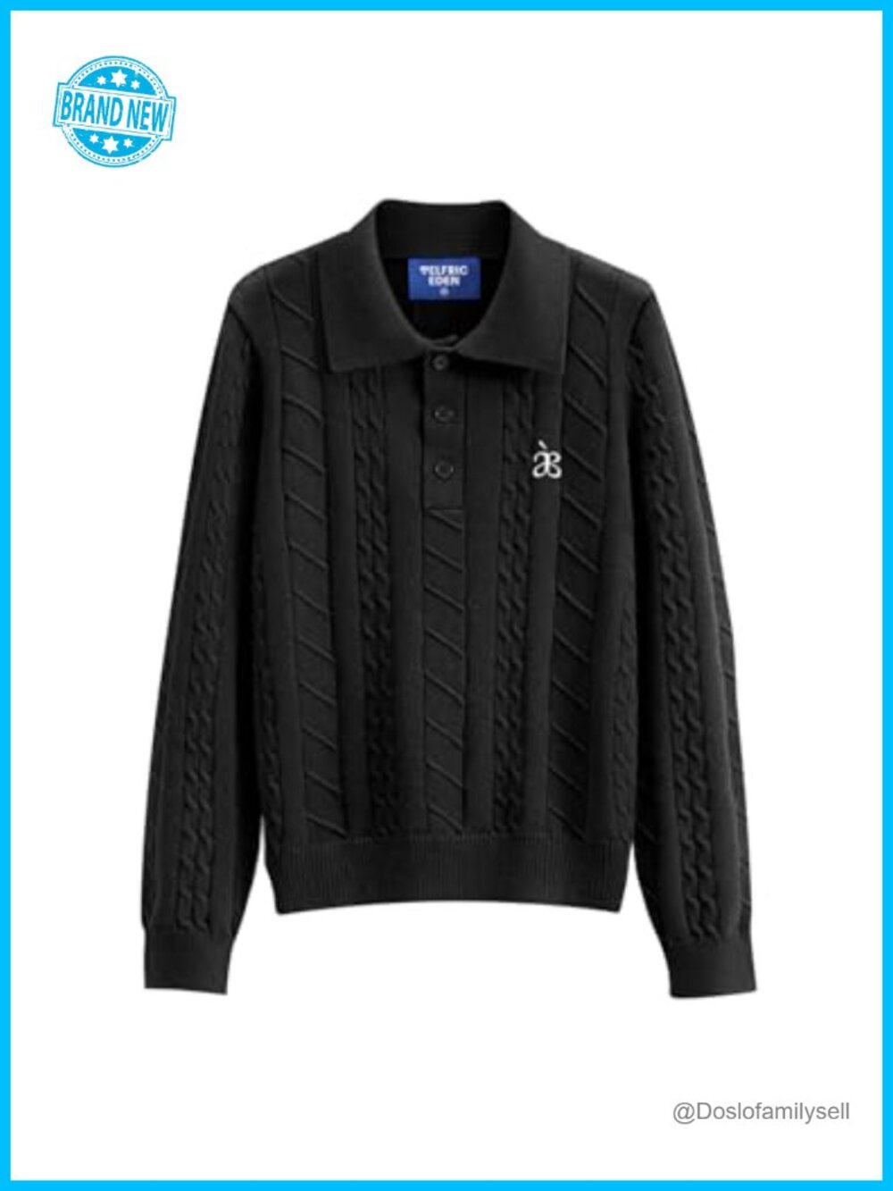 Cable Knit Long Sleeve V Neck Polo Pullover Sweater Slim Fit Fall Winter